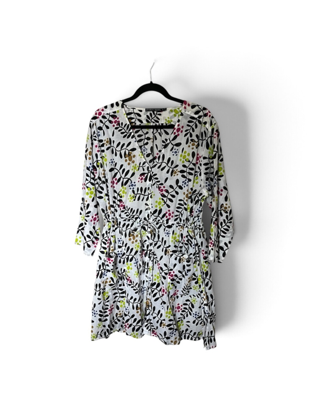 Gudrun Sjoden Organic Cotton Löv Leaf Botanical Print Tunic Dress Size XL